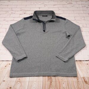 BUGATCHI 1/4 Zip Sweater Mens Size XL Cotton Poly Blend Gray Striped Pullover